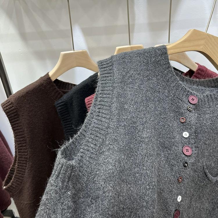 Dimanaf 2025 Autumn Vest Women Sleeveless Sweaters Knitting Buttons Red Casual Style Loose Sweater