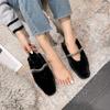 Modische Strassketten Nerzfell flache Schuhe für Damen eckige Zehenpartie warme Plüsch-Mokassins Kristallband pelzige Slipper Loafer große Größe 43