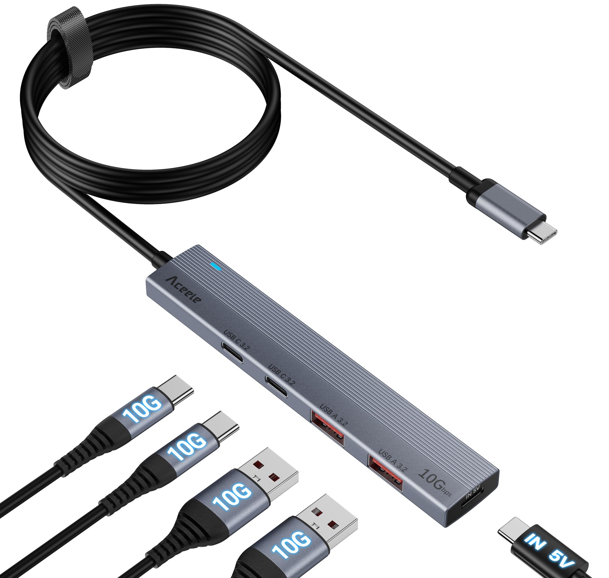 

Aceele USB Hub USB Gen 2 Hub with 100cm 2x and 2x USB C to USB Converter Adapter with Power Port for MacBook iPad and Samsung Ideal for Working from