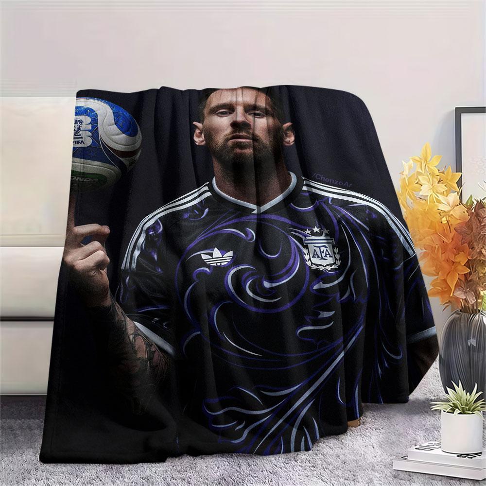 Coperta in Flanella Stampata Lionel Messi, morbido plaid per camera da letto divano, lavabile, merchandising per tifosi di calcio, ottimo regalo.