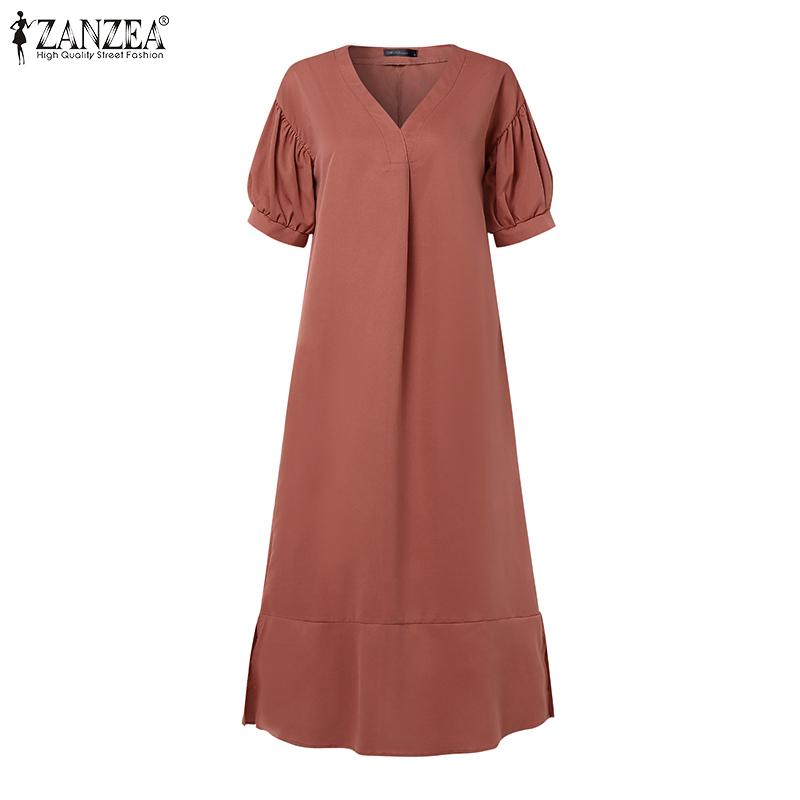 ZANZEA Women Summer V-Neck Short Sleeve Long Dress