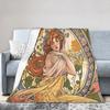 Language of Flowers Alphonse Mucha Blanket Quality Warm Bedding Throws Winter Students Outdoor Novelty Bedspread