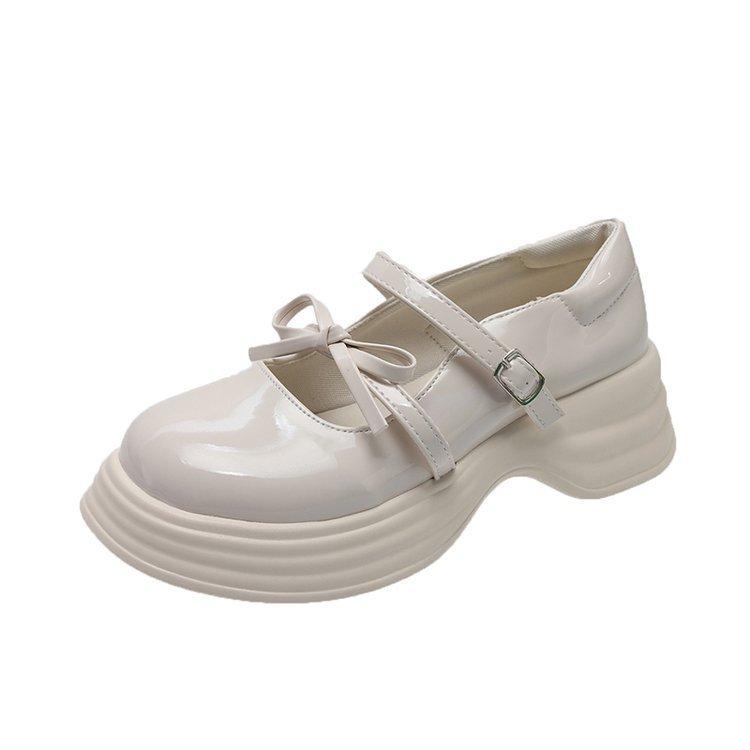 

Туфли Мэри Джейн с толстой подошвой, увеличивающие рост, женские летние туфли с бантом и круглым носком, модные и удобные 35 бежевый