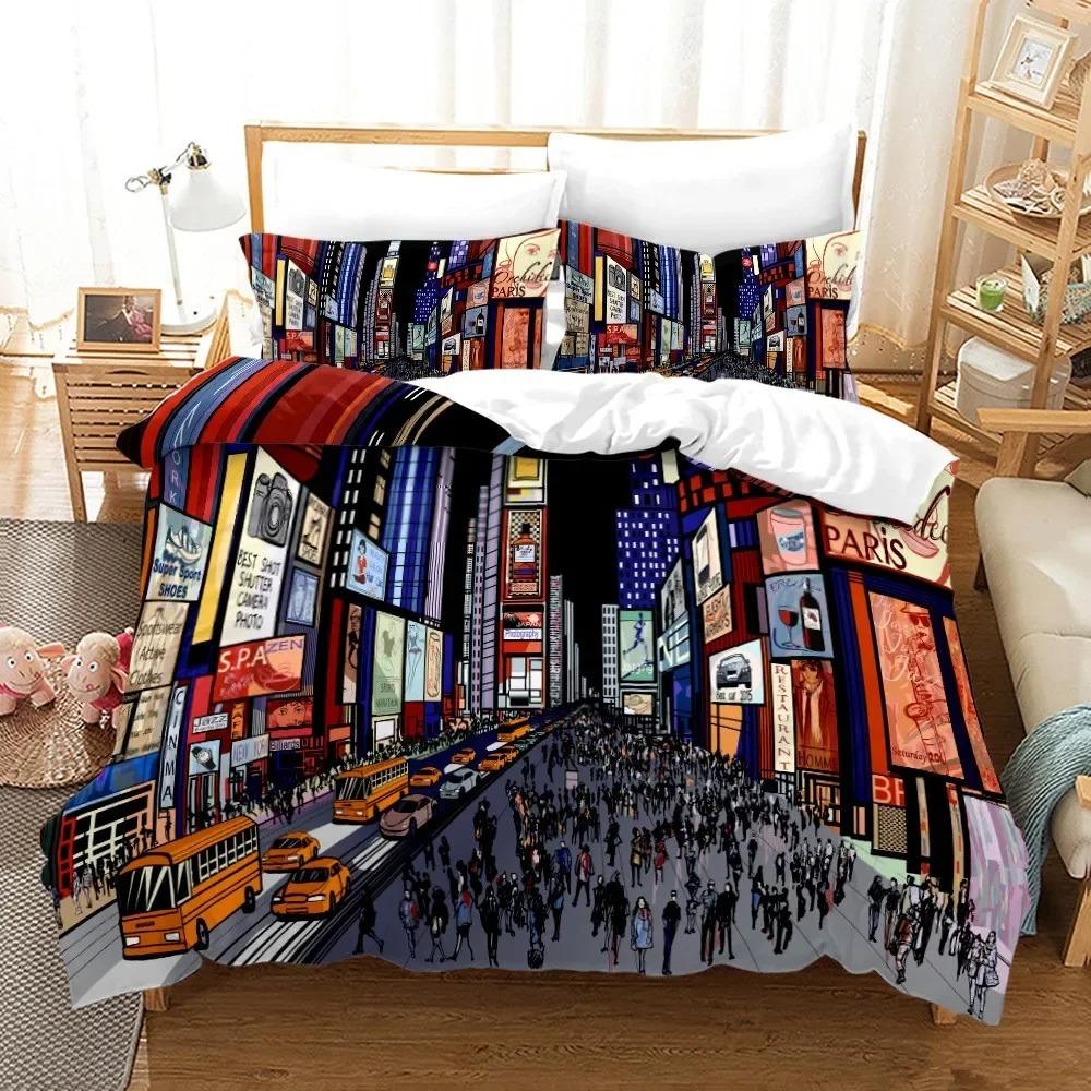New York City Night View Bedding Set Queen King Size Soft Comforter Duvet Cover Pillowcase Home Textile