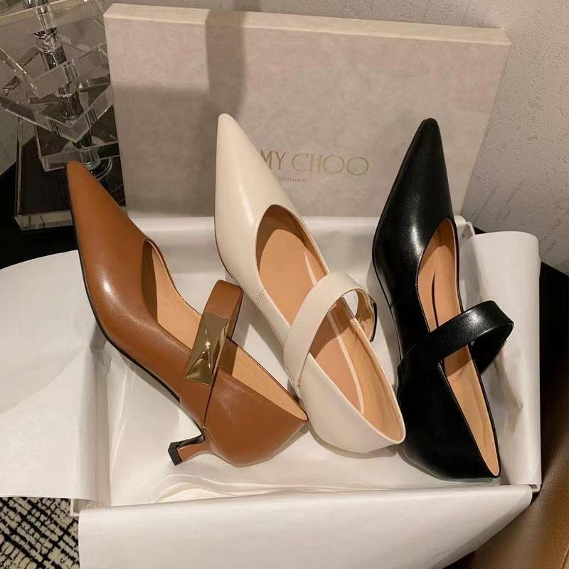 Fashion Temperament women's shoes pointed shallow top single shoe fashionable and versatile metal decoration fine heel women's shoes