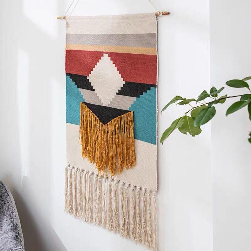 Indian Hand-woven Homestay Fringed Tapestry Decoration Nordic Meter Box Hanging Fabric Background Cloth Bedroom Hanging Cloth