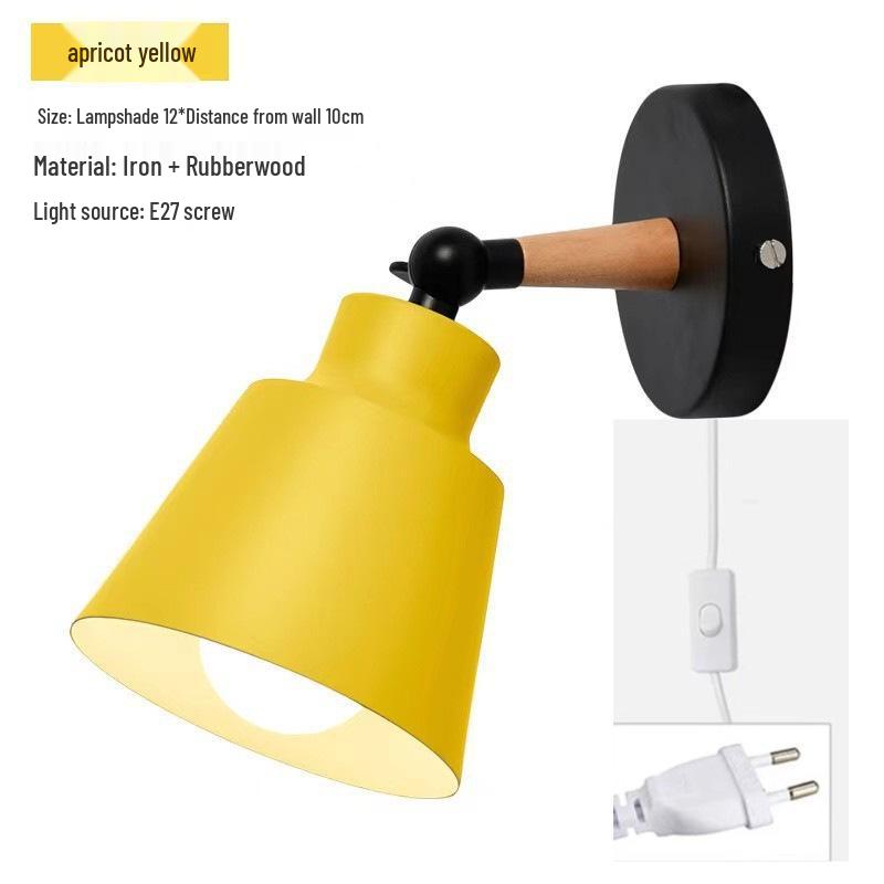 Nordische Massivholz-Wandleuchte - Schlafzimmer, Flur, Treppenlicht mit Steckschalter