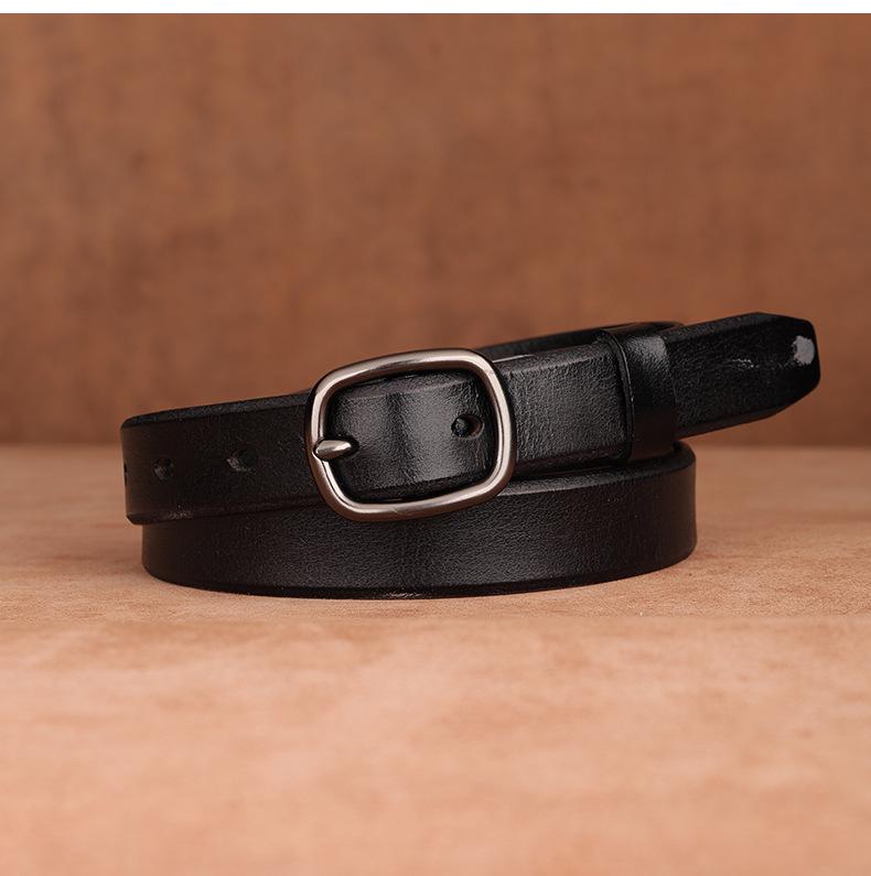 Women's Premium Cowhide Leather Belt with Pin Buckle - Handmade & Soft