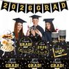 Graduation Decorations  Disposable Black Graduation Tableware Kit For 25 Guests Plates Napkins Cups Tablecloth Hanging Graduation Party Decorations