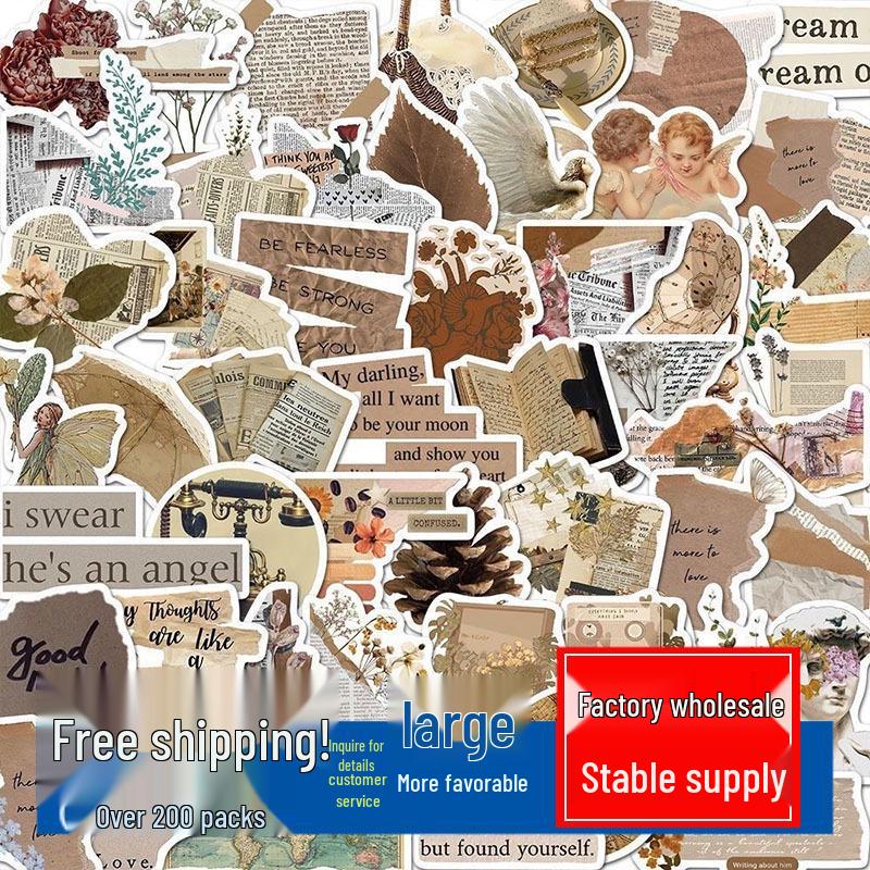 50-Sheet British Retro Newspaper-Style Waterproof Decorative Stickers
