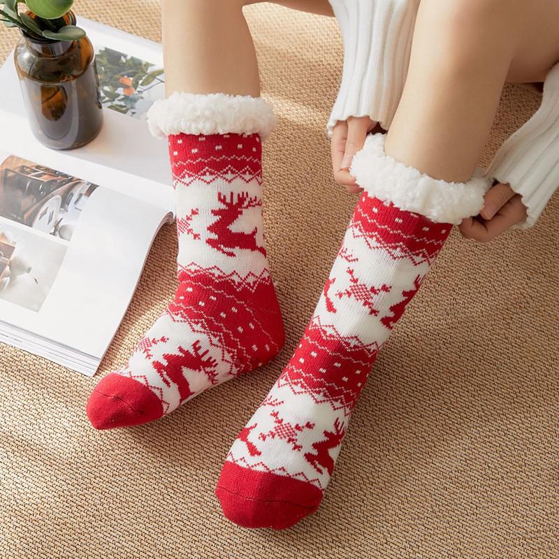 Women's Plus Velvet Christmas Floor Socks: Cozy Snow Sleep Slippers & Leg Covers