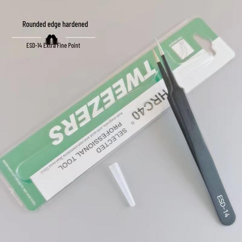 Black Anti-Static Stainless Steel Curved Tip Tweezers Set for Nail Art, Journaling, and Repairs