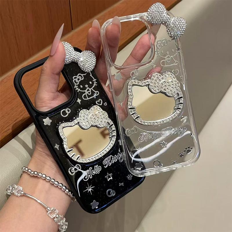 Applicable Iphone16Promax Mirror Kt Cat Bow Star Glitter Mobile Phone Case Apple 17 Women'S Fashion
