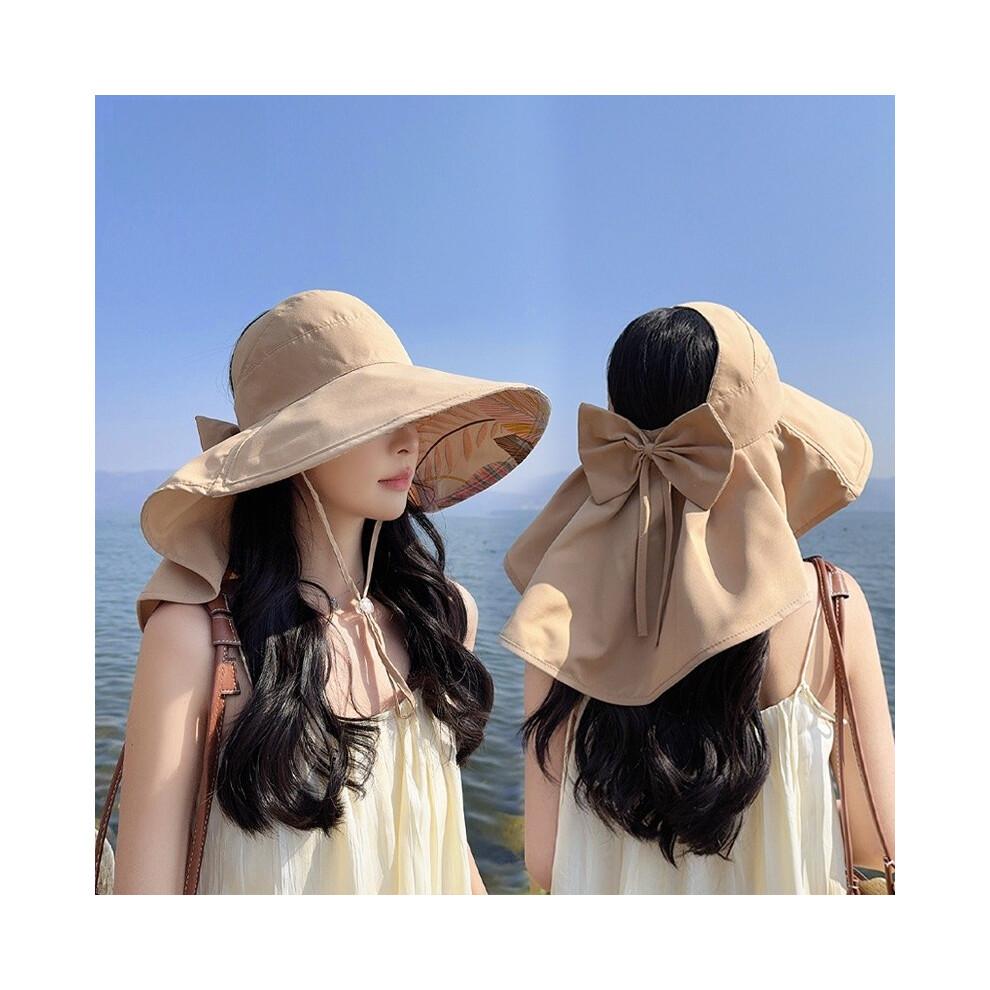 (Khaki)Summer Sun Hat Bow Decoration Outdoor Fashion Sunshade Leisure Hat Fishermans