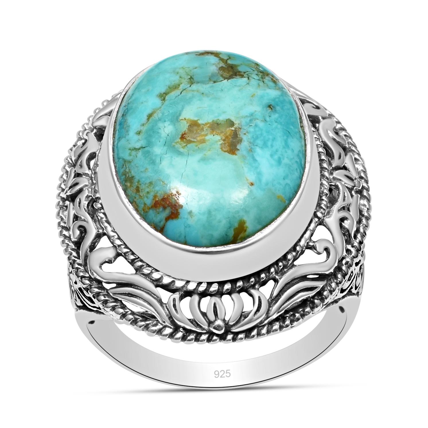 

Заметное кольцо из стерлингового серебра 925 пробы с натуральным бирюзовым камнем и филигранью для унисекс