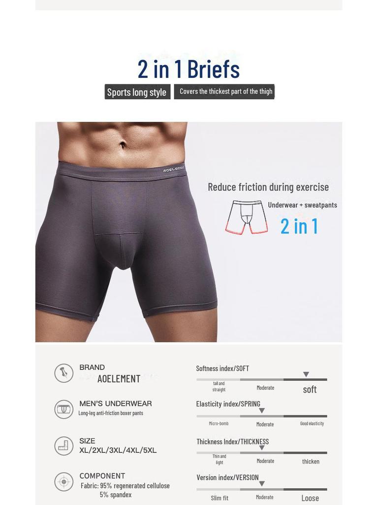 Men's Anti-Friction Quick-Dry Long Boxer Briefs for Running