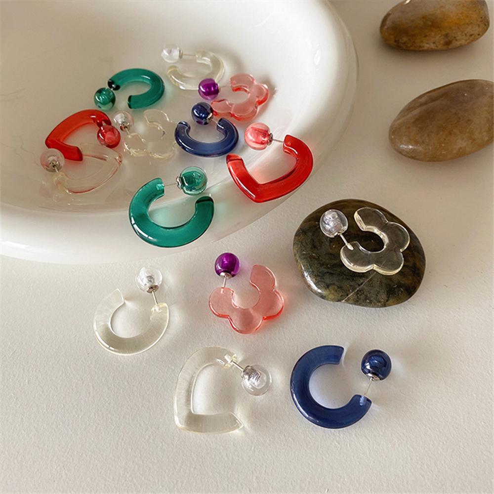 

Простые прозрачные серьги-кольца с цветком сливы, женские сердца, акриловые модные украшения, серьги-кольца C-образные серьги