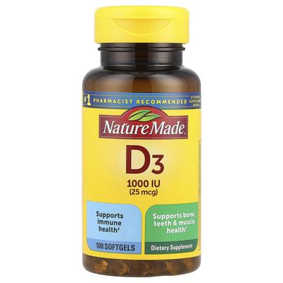 Vitamina D3, 25Mcg (1,000 UI), 100 cápsulas blandas