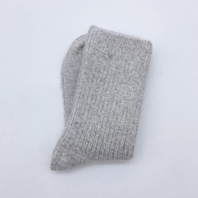 Double needle solid color wool women's socks, winter thick and plush warm socks, high-quality mid tube wool socks
