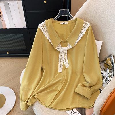 Camisa de Manga Comprida Temperamento Francês Feminino Plus Size Camisa de Luxo Leve