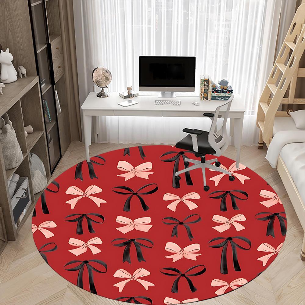 1pc Bow Pattern Carpet for Office Non-Slip, Round Carpet, Soft & Comfortable, Carpet for Office, Lightweight Round Floor Mat