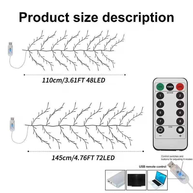 Usb Vine String Light 8 Mode With Remote Waterproof Led Flexible Diy Tree Branch Lamp Fairy Light Home Wall Christmas Decoration