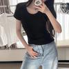Short-sleeved Front Shoulder T-shirt Women's Summer New Thin Slim Spice Girl Short Student Top Design Sense