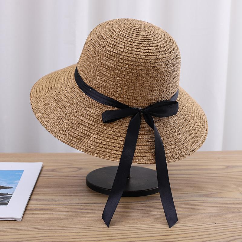 Cappello Estivo da Donna in Paglia Cappello da Sole alla Moda Marca Moda Fiocco Cappello da Sole Pieghevole Copri Viso Solare Cappello a Bordo Largo