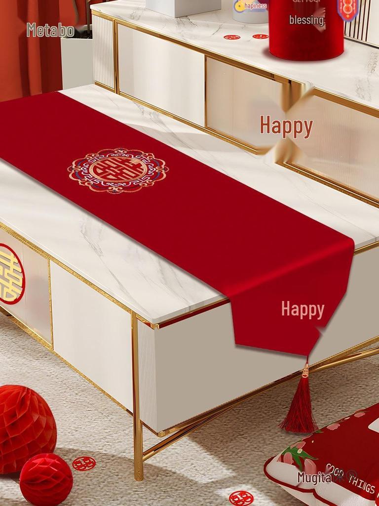 Red Table Runner - Wedding & Bridal Room Decoration, Dining Table & TV Cabinet Cover