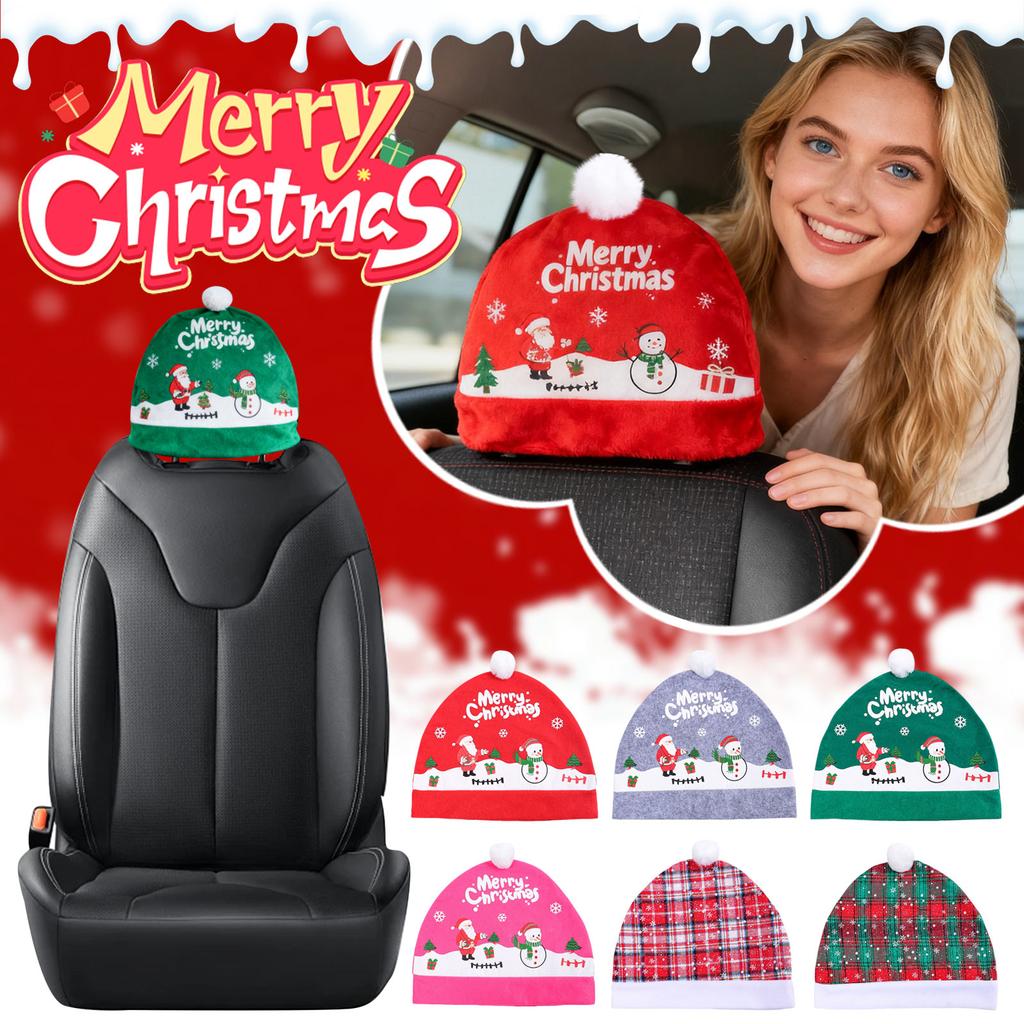 Christmas Car Chair Cover, Car Back Chair Christmas Hat Dress Up Decoration