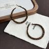 Hong Kong Style Retro Leopard Print Circle Large Earrings Women's Silver Needle Flocking Explosion Earrings Exaggerated Old Money Wind Autumn