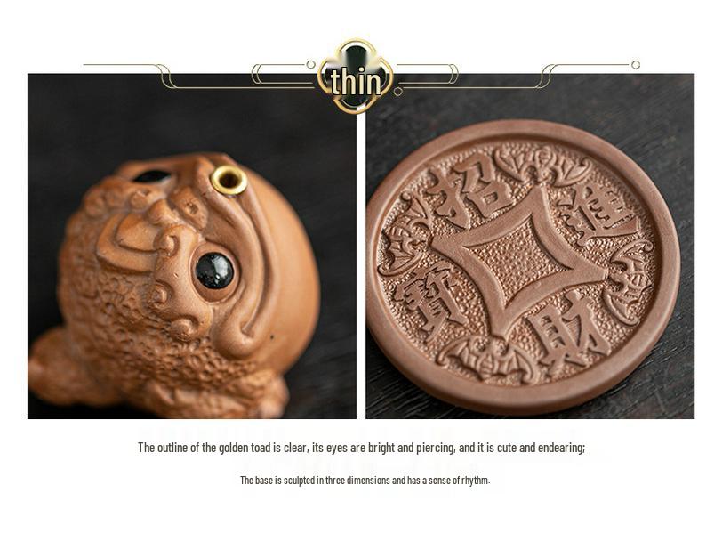 Purple Clay Golden Toad Incense Burner - Indoor Zen Tabletop Aroma Holder