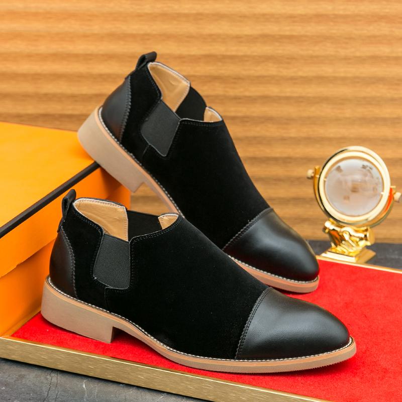 Fashion Spring Luxury Brand Pointed Suede Loafers Classic Business Casual Leather Shoes High-quality Party Wedding Chelsea Men's Shoes