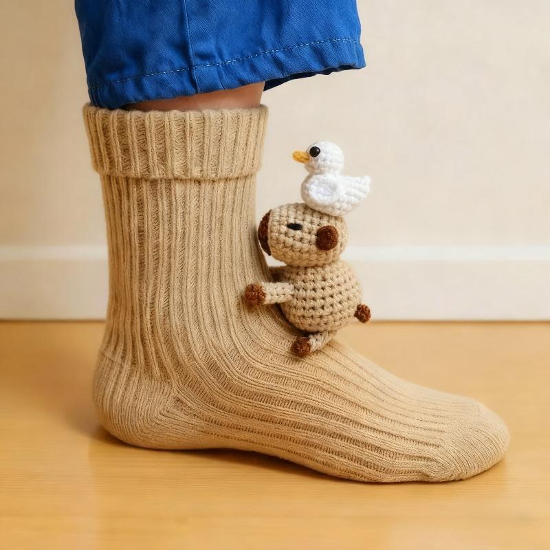 3D Knitted Cute Animal Floor Socks Handmade Crocheted Warm Sloth Panda Novelty Gifts for Kids Essential