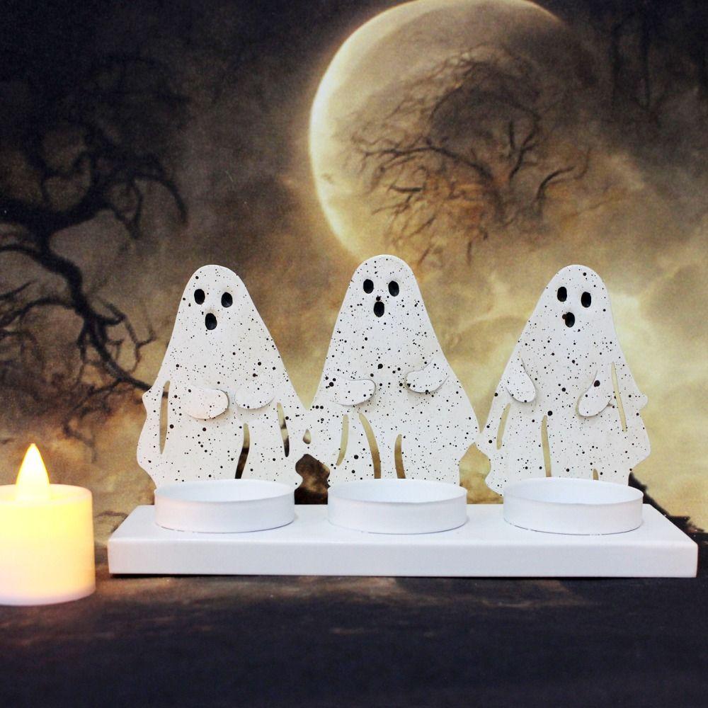 Portable Halloween Candle Holder Funny Halloween Ornament Party Decor Ghost Candle Stand Garden