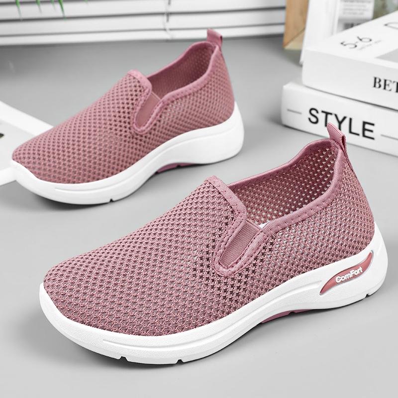 New Women Sports Shoes with Soft Soles Lightweight Non Slip Mesh Breathable Casual Shoes One-foot Wear with Perforated Comfortab