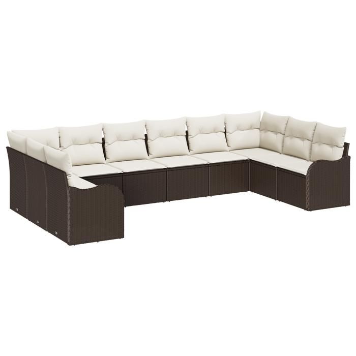 Ensemble de canapé de jardin vidaXL 10 pièces avec coussins Marron Poly Rattan, Canapé de jardin 2 places vidaXL 3354547