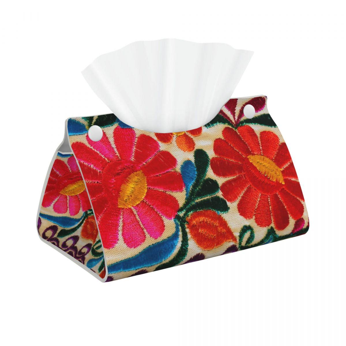 

Изготовленный на заказ мексиканский цветочный художественный чехол для коробки салфеток для ванной комнаты, автомобиля, текстильная вышивка, прямоугольный держатель для коробки салфеток для лица из искусственной кожи