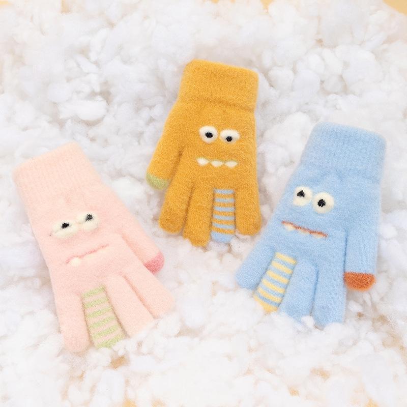 Winter Knitted Gloves Cartoon Stripe Elastic Five-finger Gloves Fashion Thickend Kids Gloves Boys And Girls