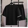 Set 2 piese Waffle pentru bărbați Trening de vară Tricou de jogging + costum pantaloni scurți Set de hanorace Harajuku Patchwork pentru bărbați