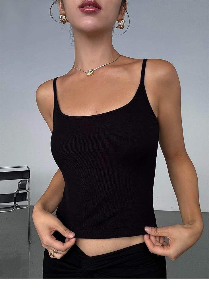 6967 #Human Cotton Solid Color Simple And Versatile Sling Vest, Spice Girl With Chest Pad Base, Short Outer Top