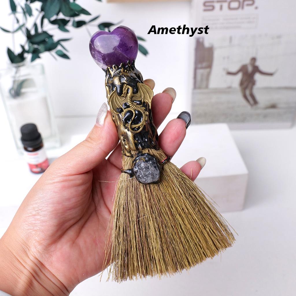 Natürlicher Kristall Liebe Herz Amethyst Rosenquarz Zauberbesen Edelstein Kunsthandwerk Heimdekoration Reiki Heilung Halloween Weihnachtsgeschenke