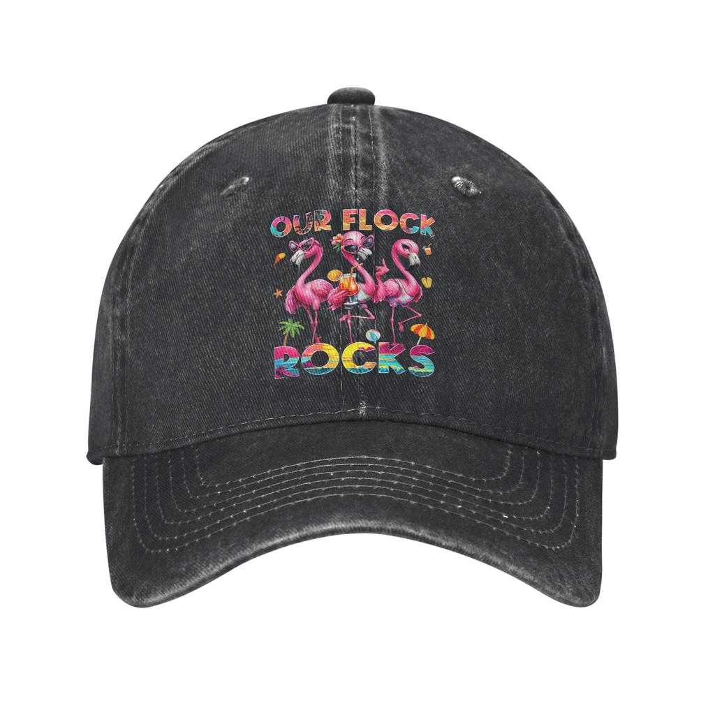 Fashion Our Flock Rocks Flamingo Baseball Caps Unisex Women Distressed Cotton Sun Cap Outdoor All Seasons Travel Gift Caps Hat