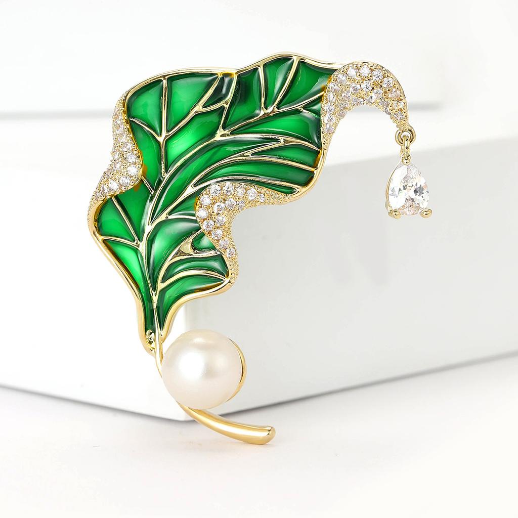 Creative Personality Enamel Copper Zircon Leaf Brooch Exquisite High-End Women'S Suit Coat Corsage Jewelry Pin