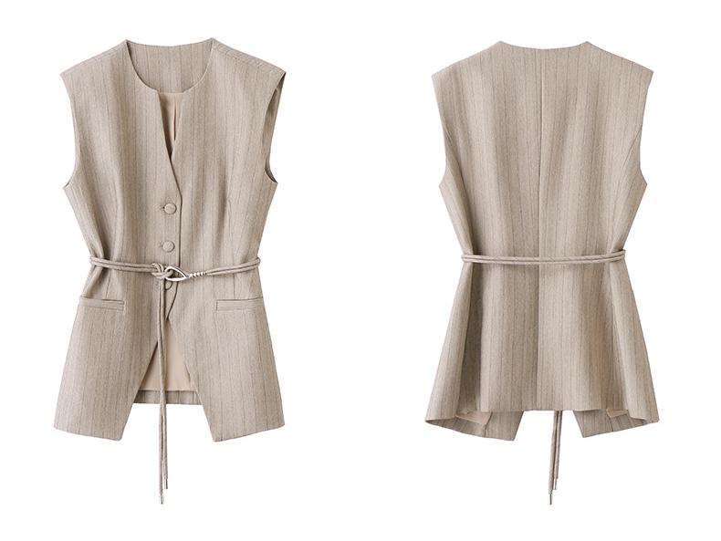 Frühling 2025 Gestreifte Taillenbetonende Weste & Weitbeinige Hose Zweiteiliges Set