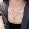 Fashionable Double Layer Stainless Steel Collar Chain Heart Pendant Necklace Adjustable Neck Chain for Anniversary Party