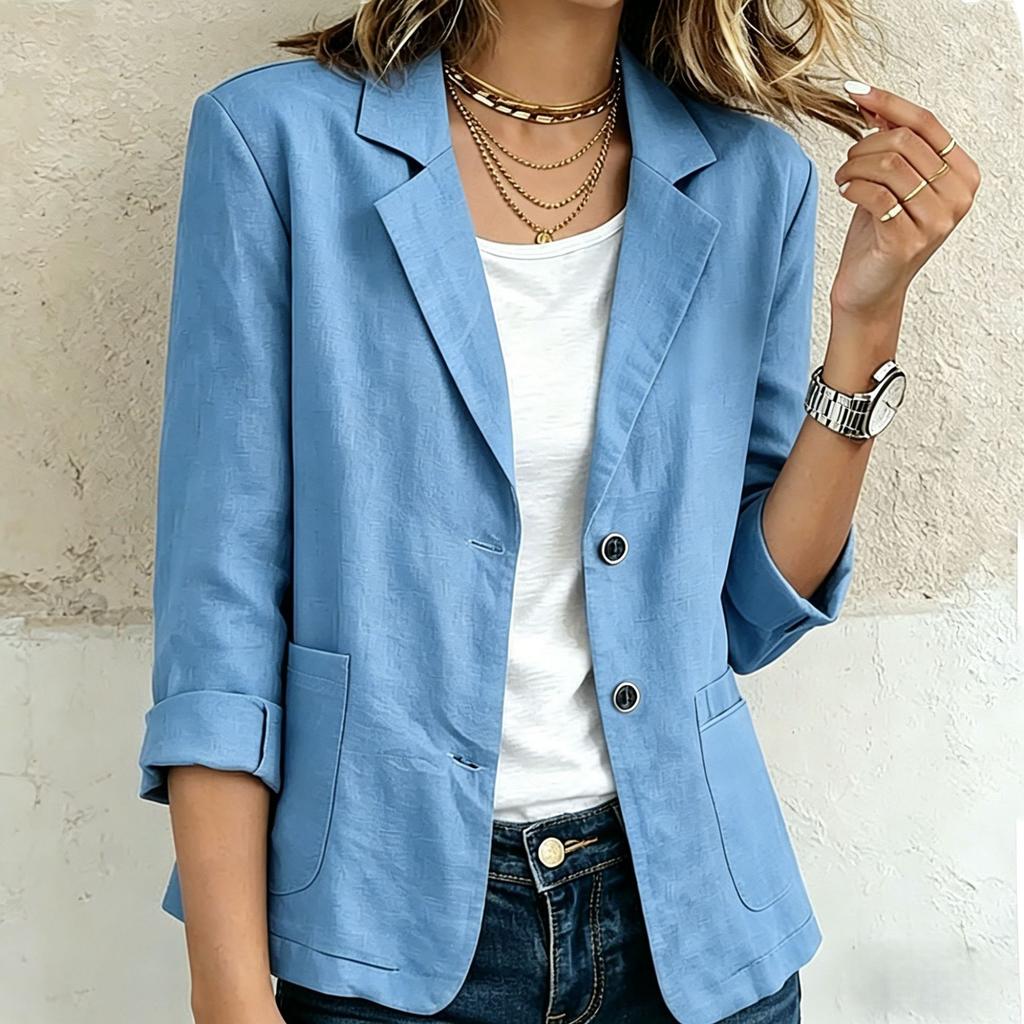 Women's Casual Loose Fit Long Sleeve Blazer Jacket Lightweight Button Front Pockets Office Workwear Outerwear