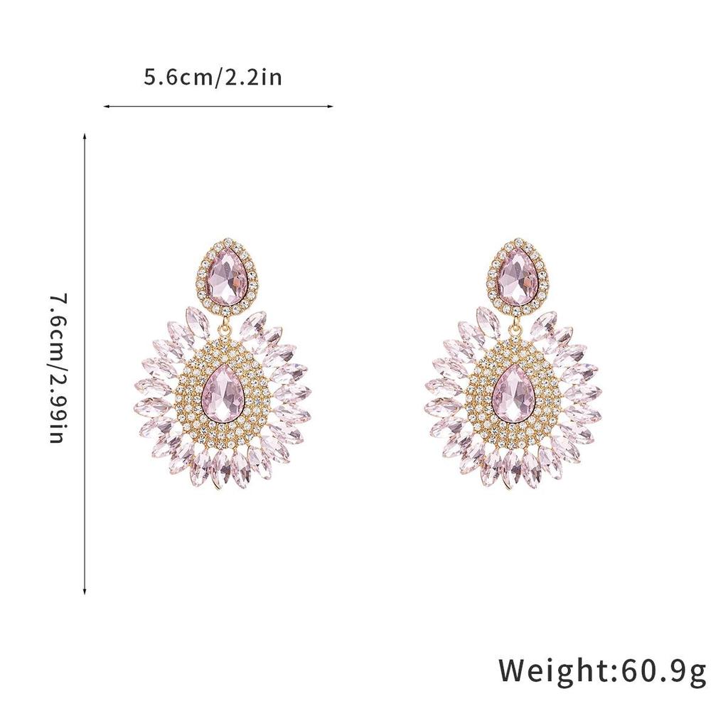 Exaggerated Rhinestone Flower Earrings - Retro Court Style Studs, Fashionable Design for a Unique Look