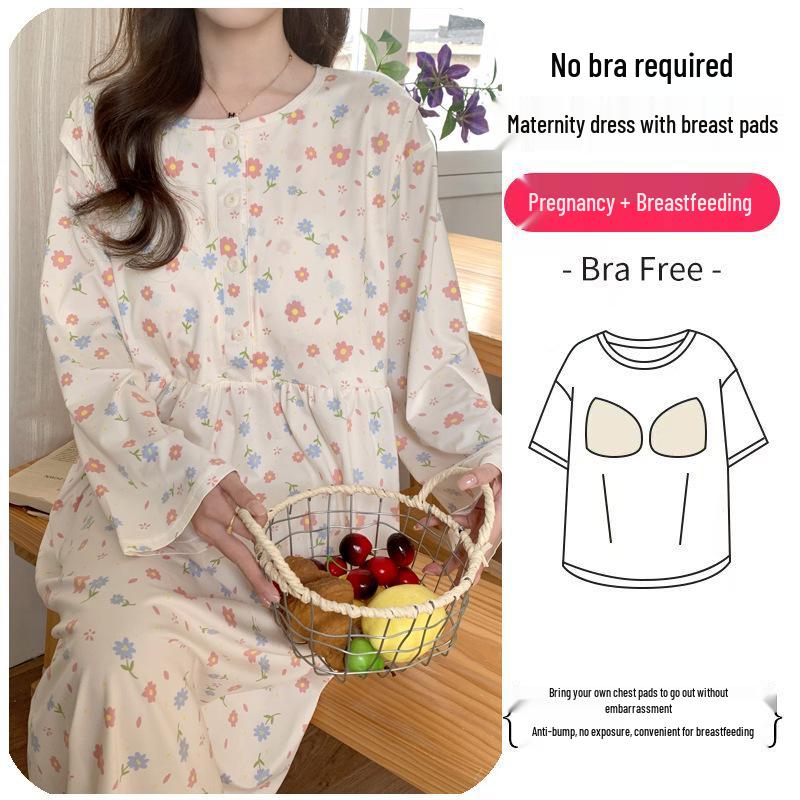 Maternity Labor Gown & Nursing Pajama Set with Built-in Bra for Spring/Summer