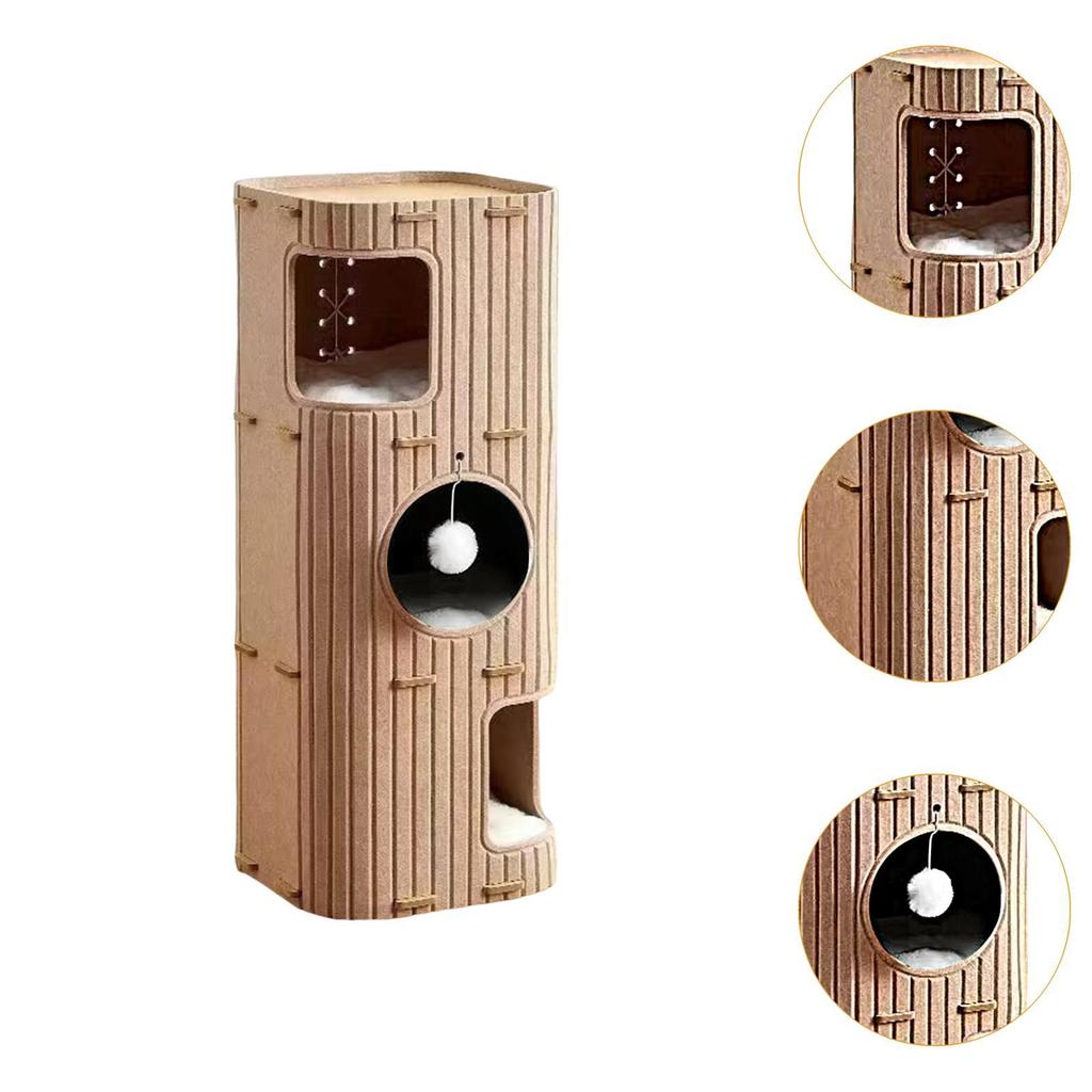 3 Storey Cat Bed Cave Outside Scratch Resistant Covered Tunnel Condo Cat House for Kitten Resting Multiple Cats Sleeping Playing